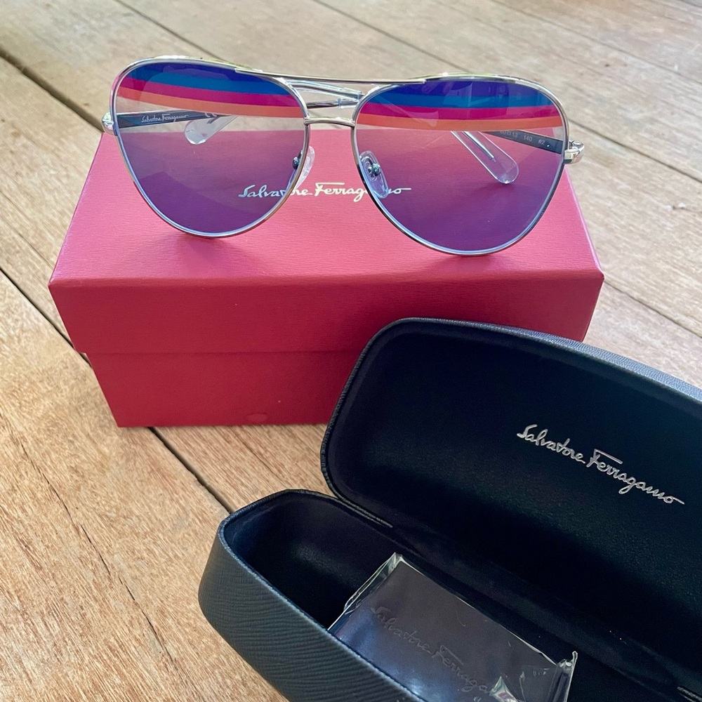 NWT Salvatore Ferragamo Silver Sunglasses with Aviator Nation Look!